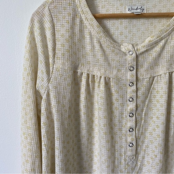 Wonderly Yellow Patterned Henley Cottagecore Shirt size M - Picture 3 of 5
